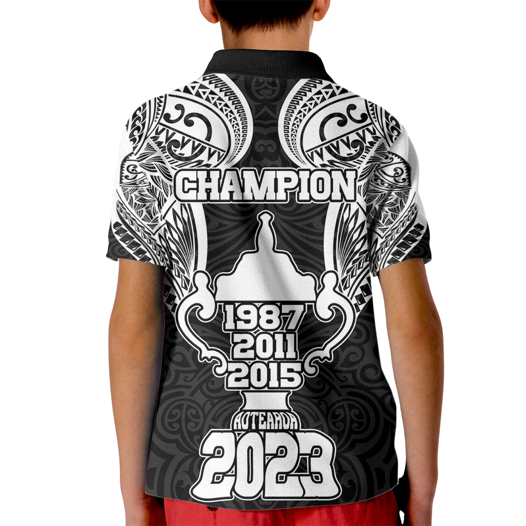 New Zealand Rugby Kid Polo Shirt Aotearoa Champion Cup History with Haka Dance LT03 - Polynesian Pride