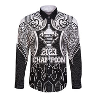 New Zealand Rugby Long Sleeve Button Shirt Aotearoa Champion Cup History with Haka Dance LT03 Unisex Black - Polynesian Pride