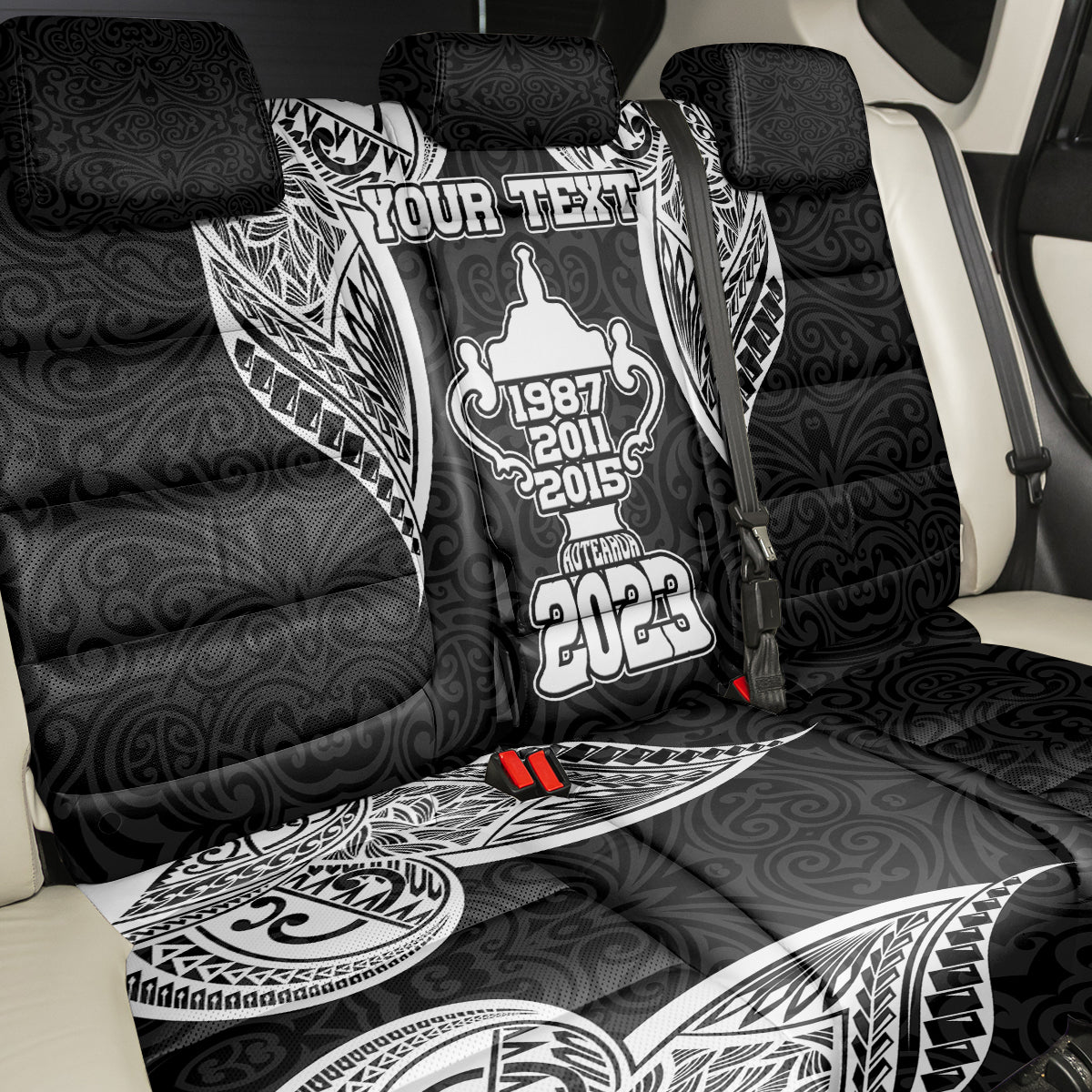 Personalised New Zealand Rugby Back Car Seat Cover Aotearoa Champion Cup History with Haka Dance