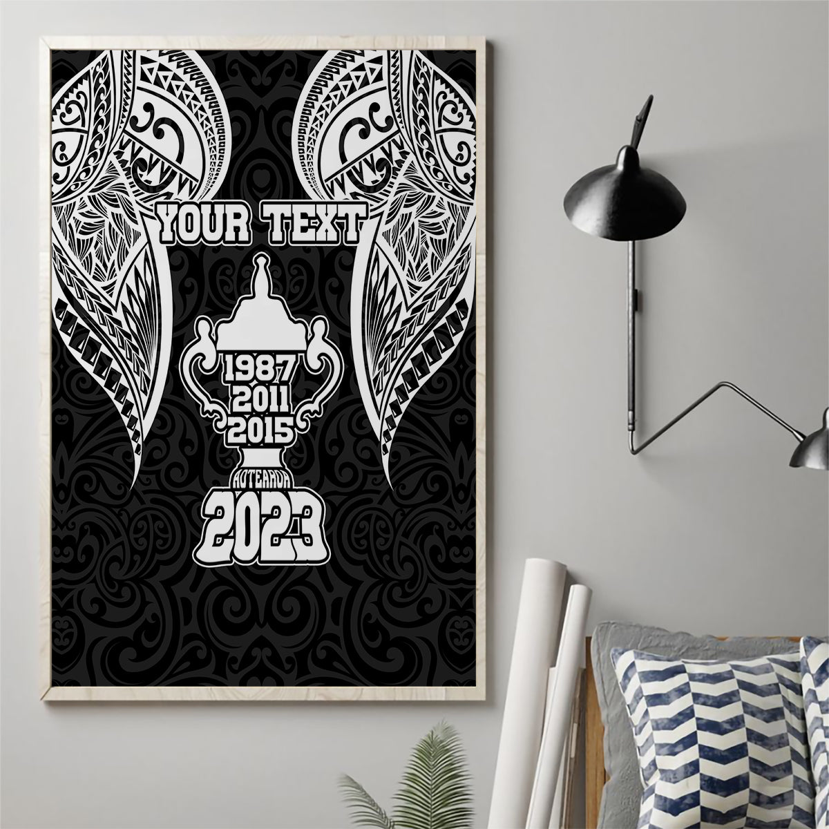 Personalised New Zealand Rugby Canvas Wall Art Aotearoa Champion Cup History with Haka Dance LT03 - Polynesian Pride