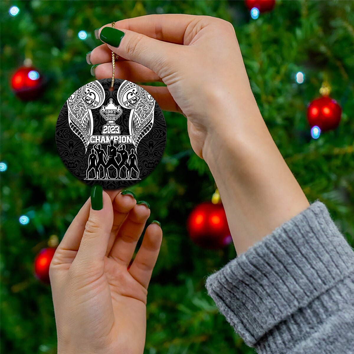 Personalised New Zealand Rugby Ceramic Ornament Aotearoa Champion Cup History with Haka Dance LT03 - Polynesian Pride