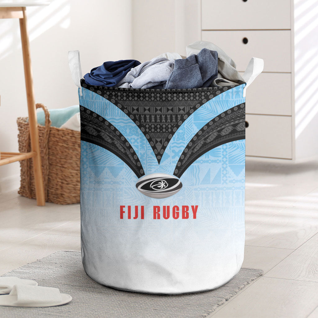 Fijian Rugby Laundry Basket Tapa Pattern Retro Sporty Style