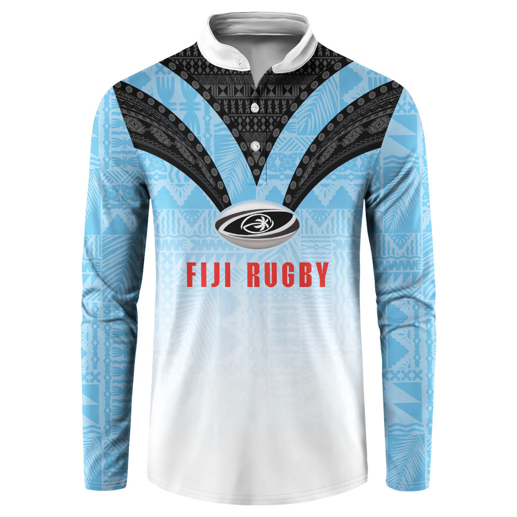 Custom Fijian Rugby Button Sweatshirt Tapa Pattern Retro Sporty Style