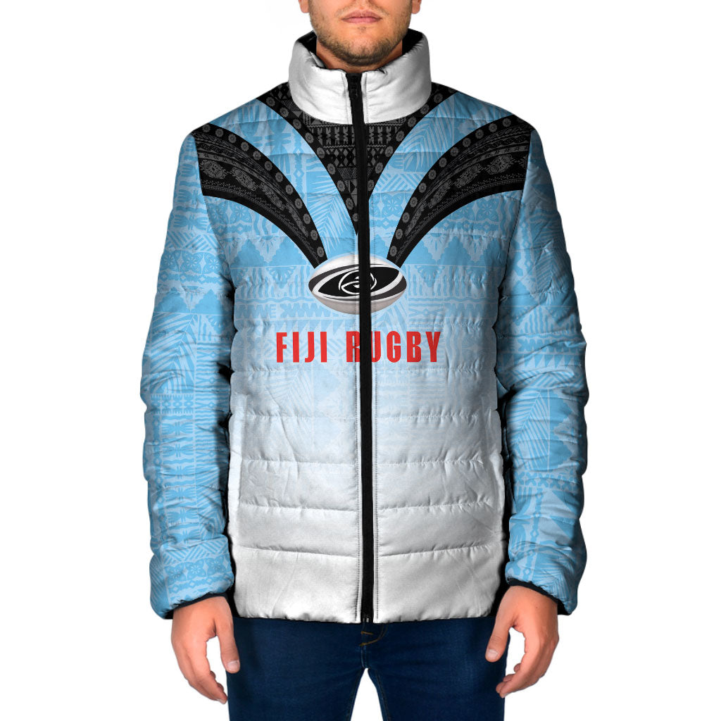 Custom Fijian Rugby Padded Jacket Tapa Pattern Retro Sporty Style