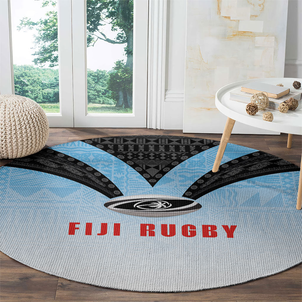 Fijian Rugby Round Carpet Tapa Pattern Retro Sporty Style LT03 - Polynesian Pride