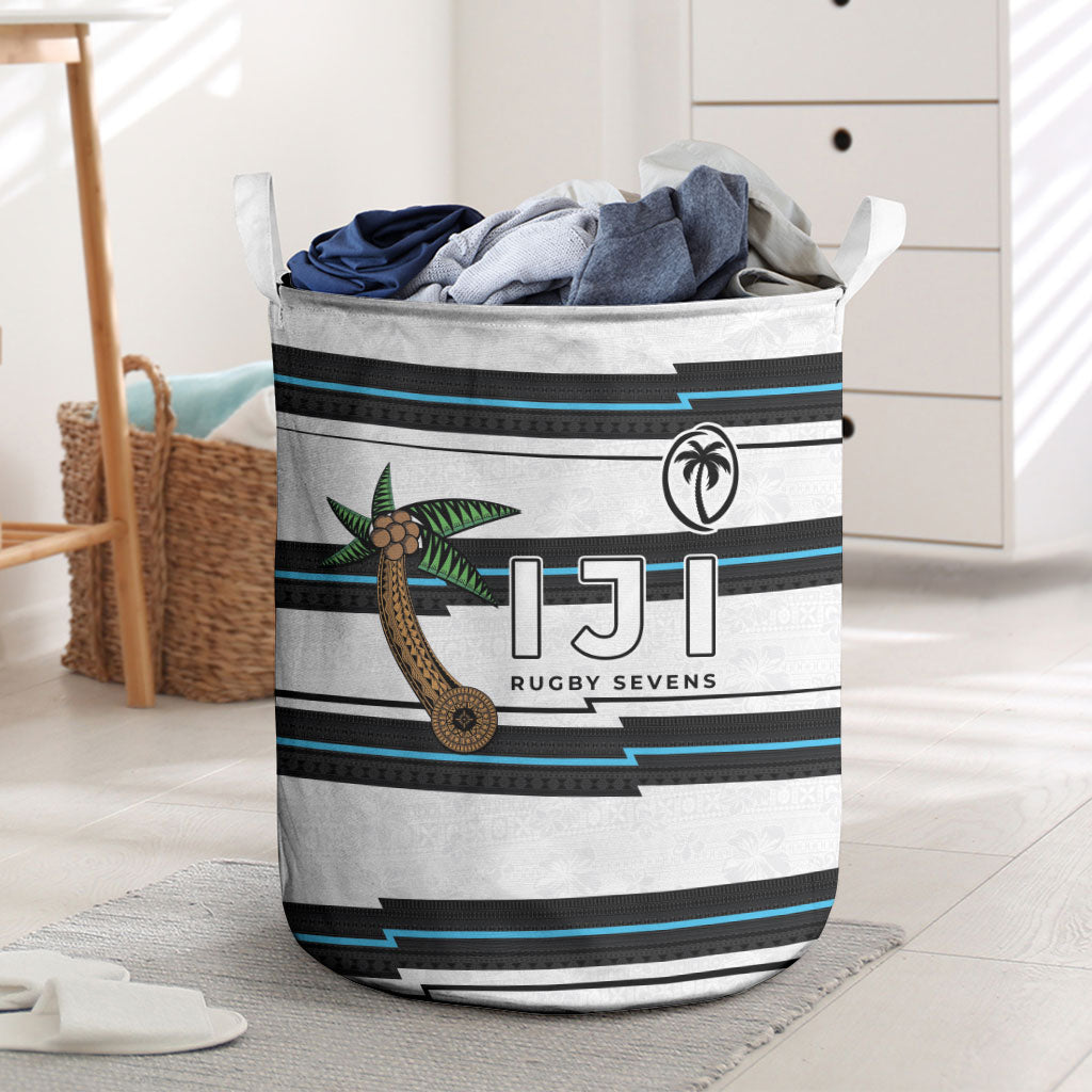 Fijian Rugby Sevens Laundry Basket Masi Tapa Pattern Stripes Sporty Style