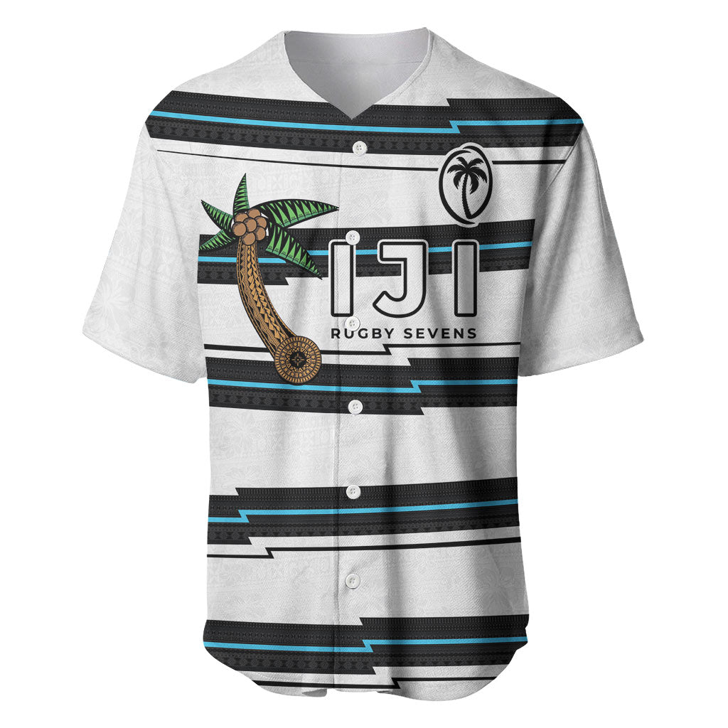 Custom Fijian Rugby Sevens Baseball Jersey Masi Tapa Pattern Stripes Sporty Style