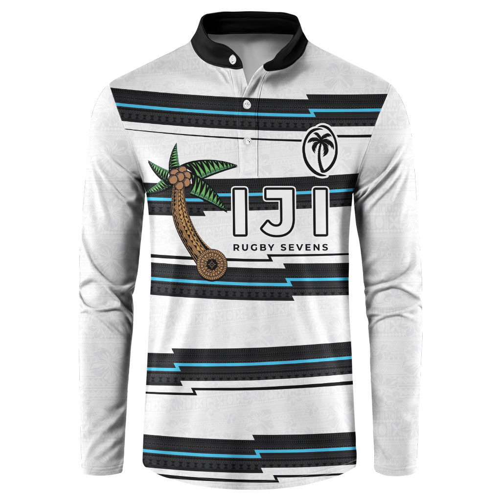 Custom Fijian Rugby Sevens Button Sweatshirt Masi Tapa Pattern Stripes Sporty Style