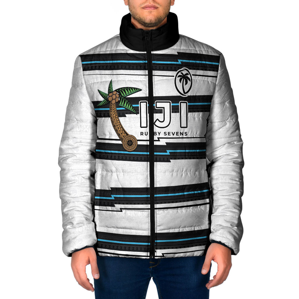 Custom Fijian Rugby Sevens Padded Jacket Masi Tapa Pattern Stripes Sporty Style