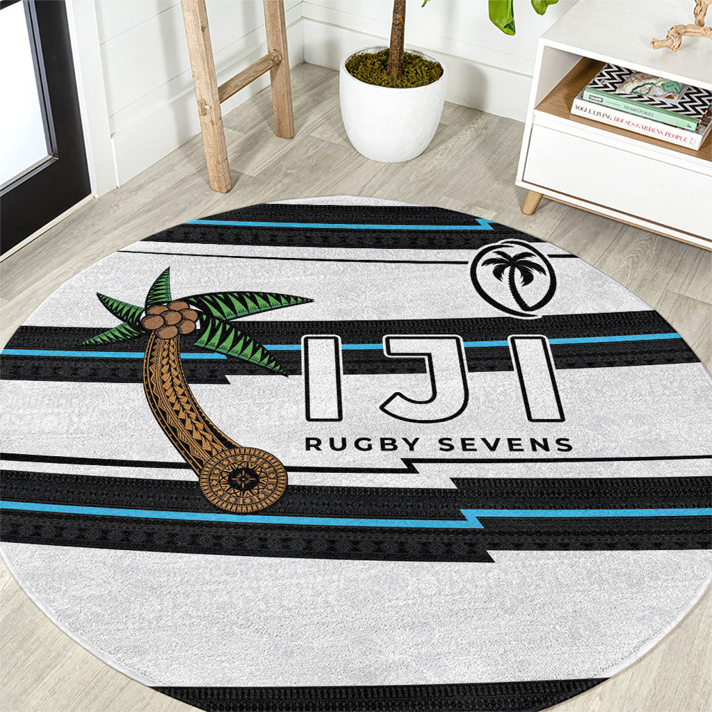 Fijian Rugby Sevens Round Carpet Masi Tapa Pattern Stripes Sporty Style