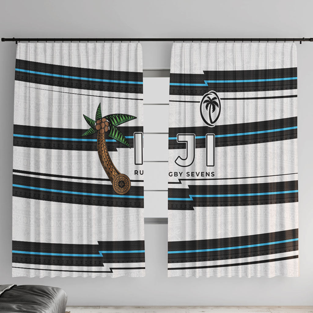 Fijian Rugby Sevens Window Curtain Masi Tapa Pattern Stripes Sporty Style