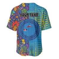 Personalised Fijian Coral Reef Baseball Jersey with Traditional Tapa Pattern Split Style