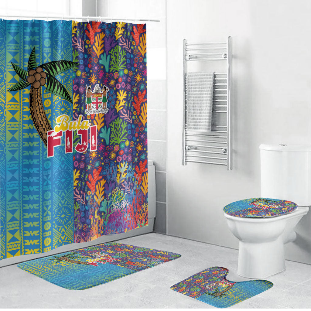 Fijian Coral Reef Bathroom Set with Traditional Tapa Pattern Split Style