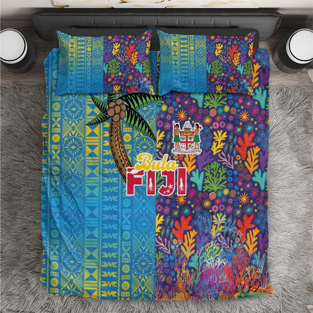 Fijian Coral Reef Bedding Set with Traditional Tapa Pattern Split Style
