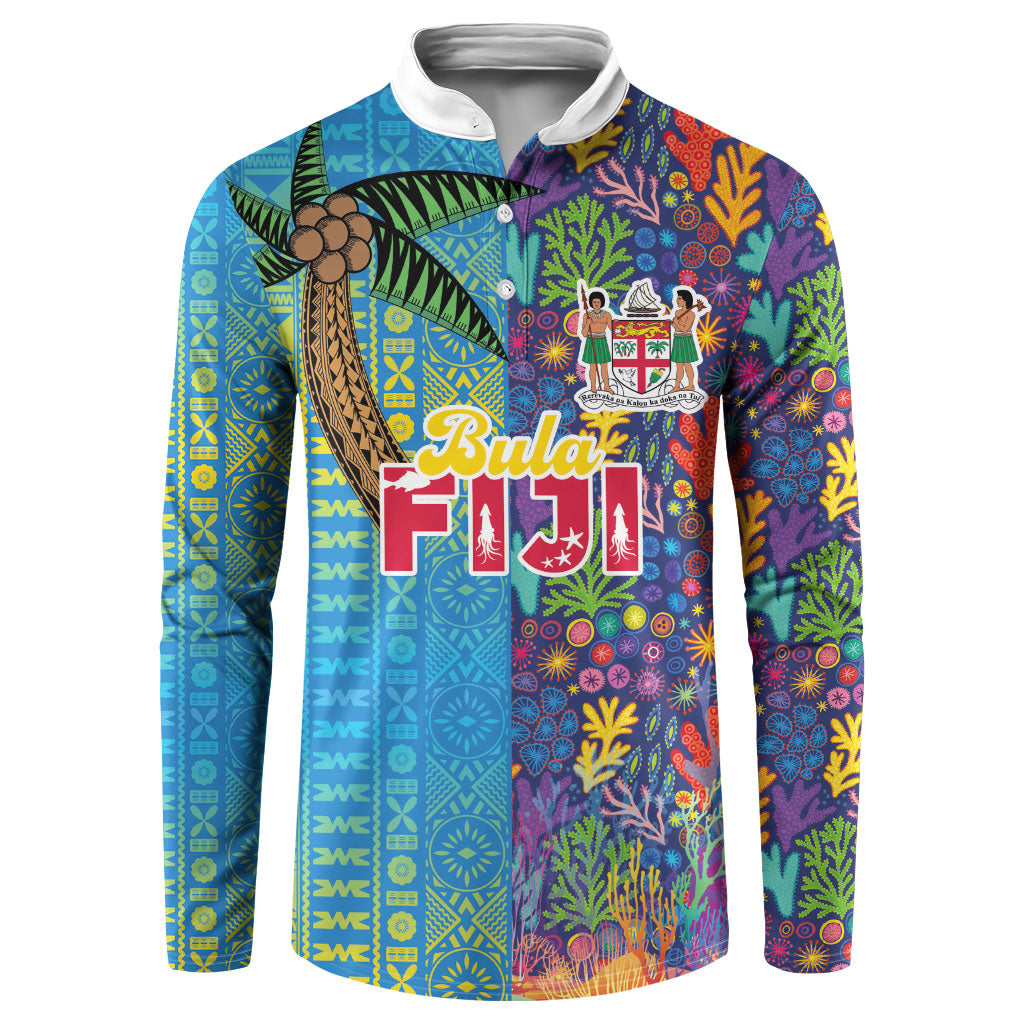 Personalised Fijian Coral Reef Button Sweatshirt with Traditional Tapa Pattern Split Style