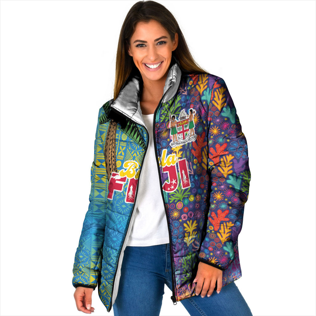 Personalised Fijian Coral Reef Padded Jacket with Traditional Tapa Pattern Split Style LT03 Women Multicolor - Polynesian Pride