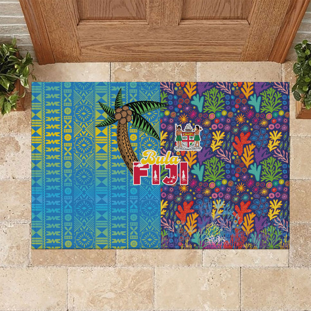Fijian Coral Reef Rubber Doormat with Traditional Tapa Pattern Split Style