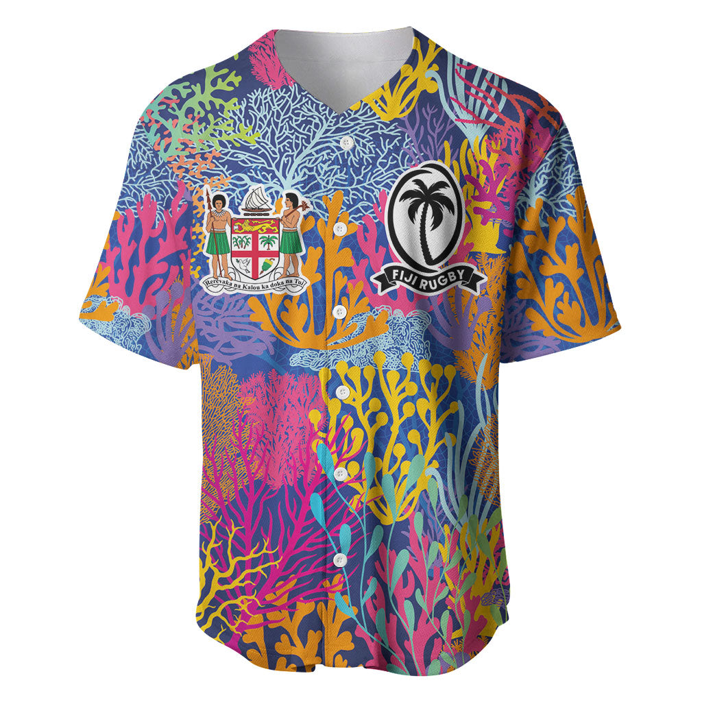 Custom Fijian Rugby Baseball Jersey Colorful Coral Reef Pre Match Design