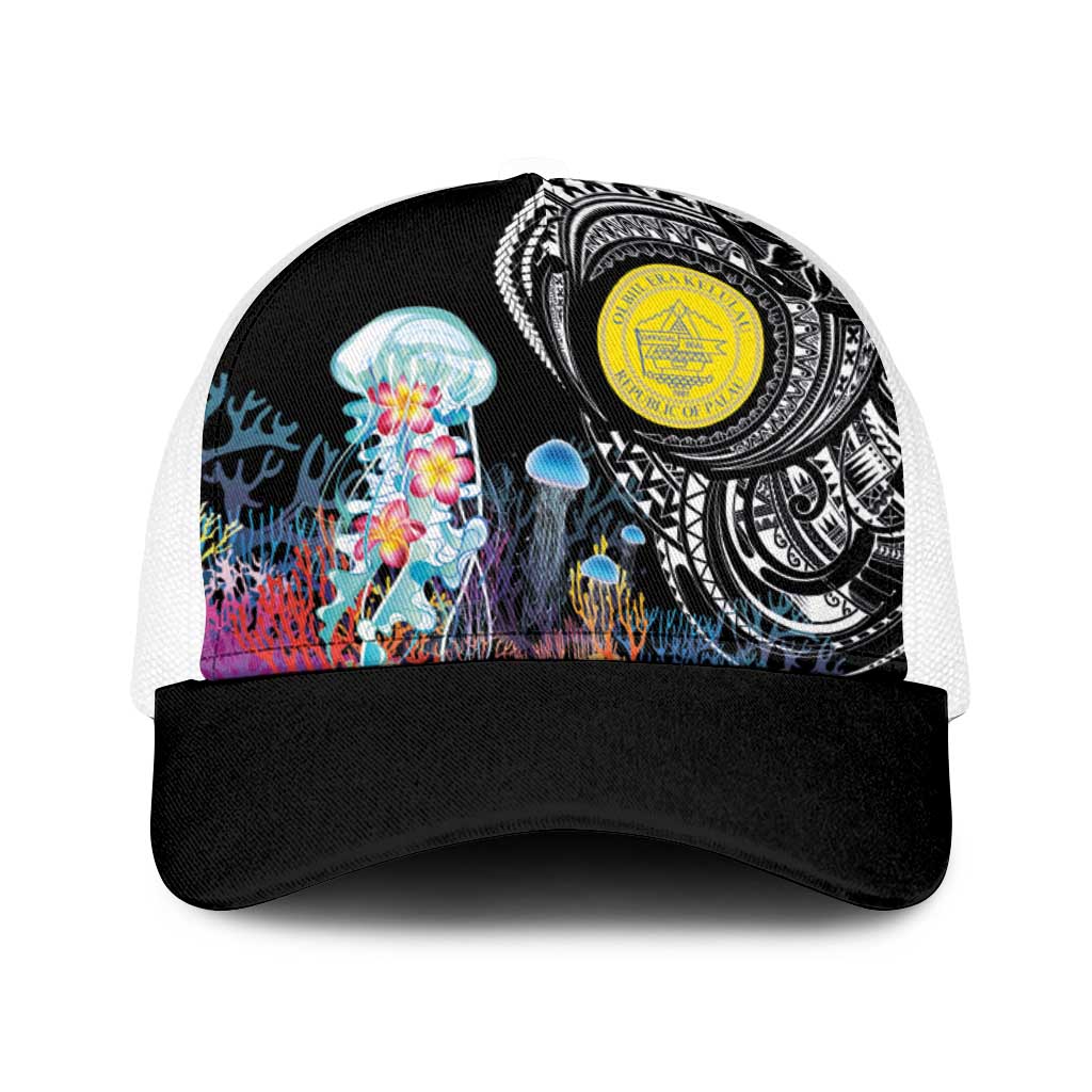 Palau Jellyfish Baseball Net Cap Coral Reef with Polynesian Pattern