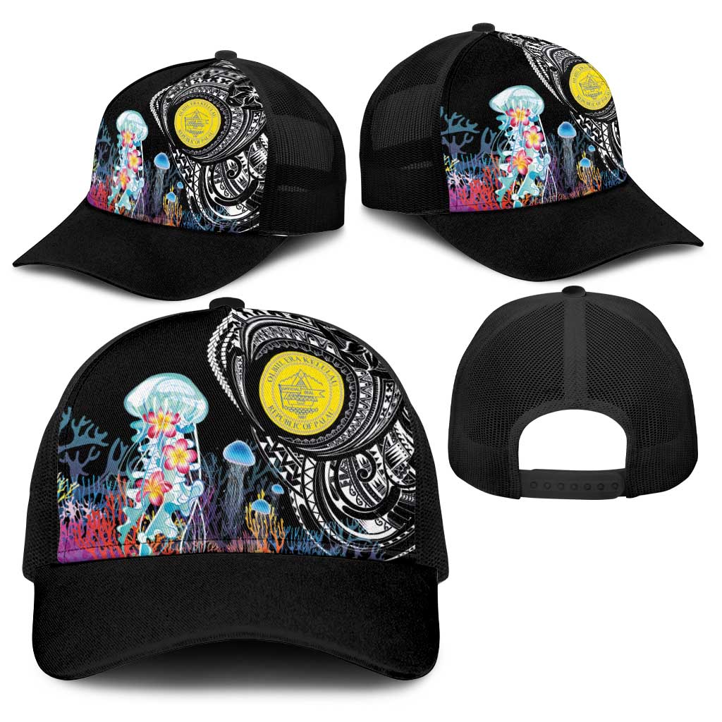 Palau Jellyfish Baseball Net Cap Coral Reef with Polynesian Pattern