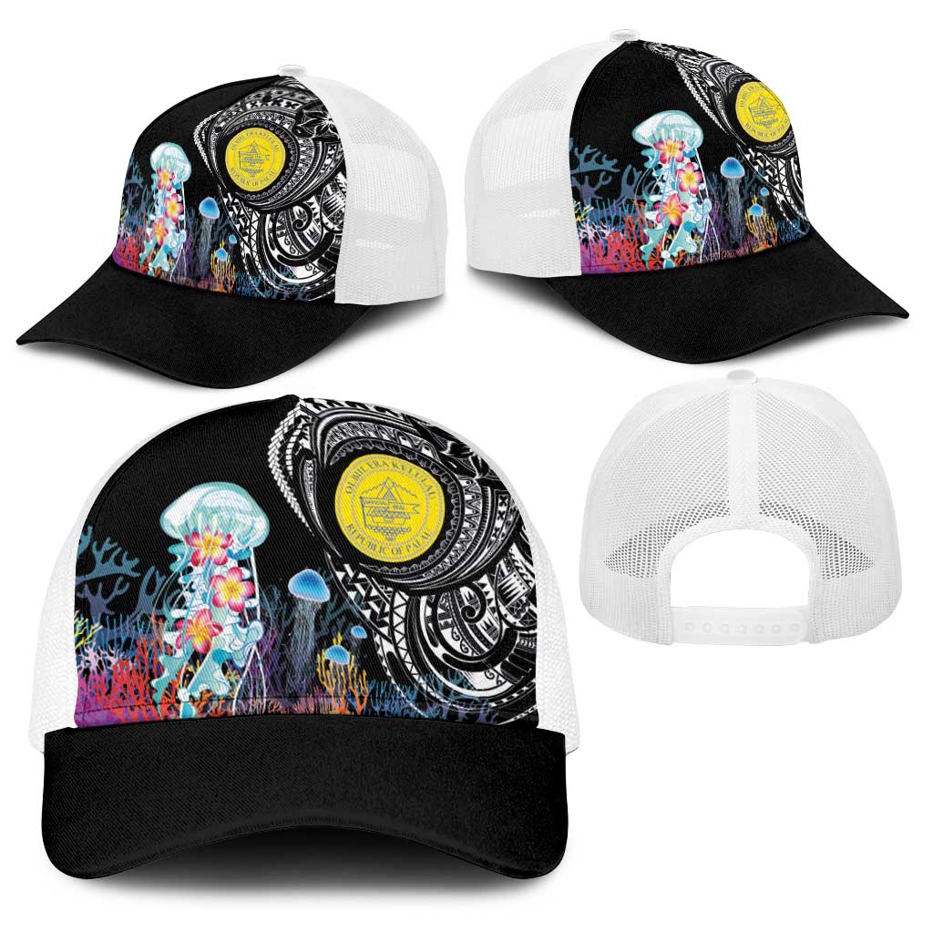 Palau Jellyfish Baseball Net Cap Coral Reef with Polynesian Pattern