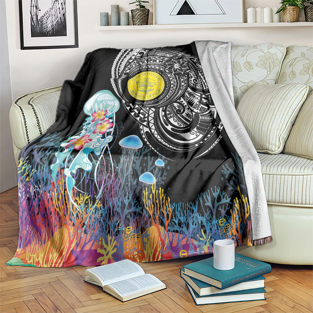 Palau Jellyfish Blanket Coral Reef with Polynesian Pattern LT03 Black - Polynesian Pride