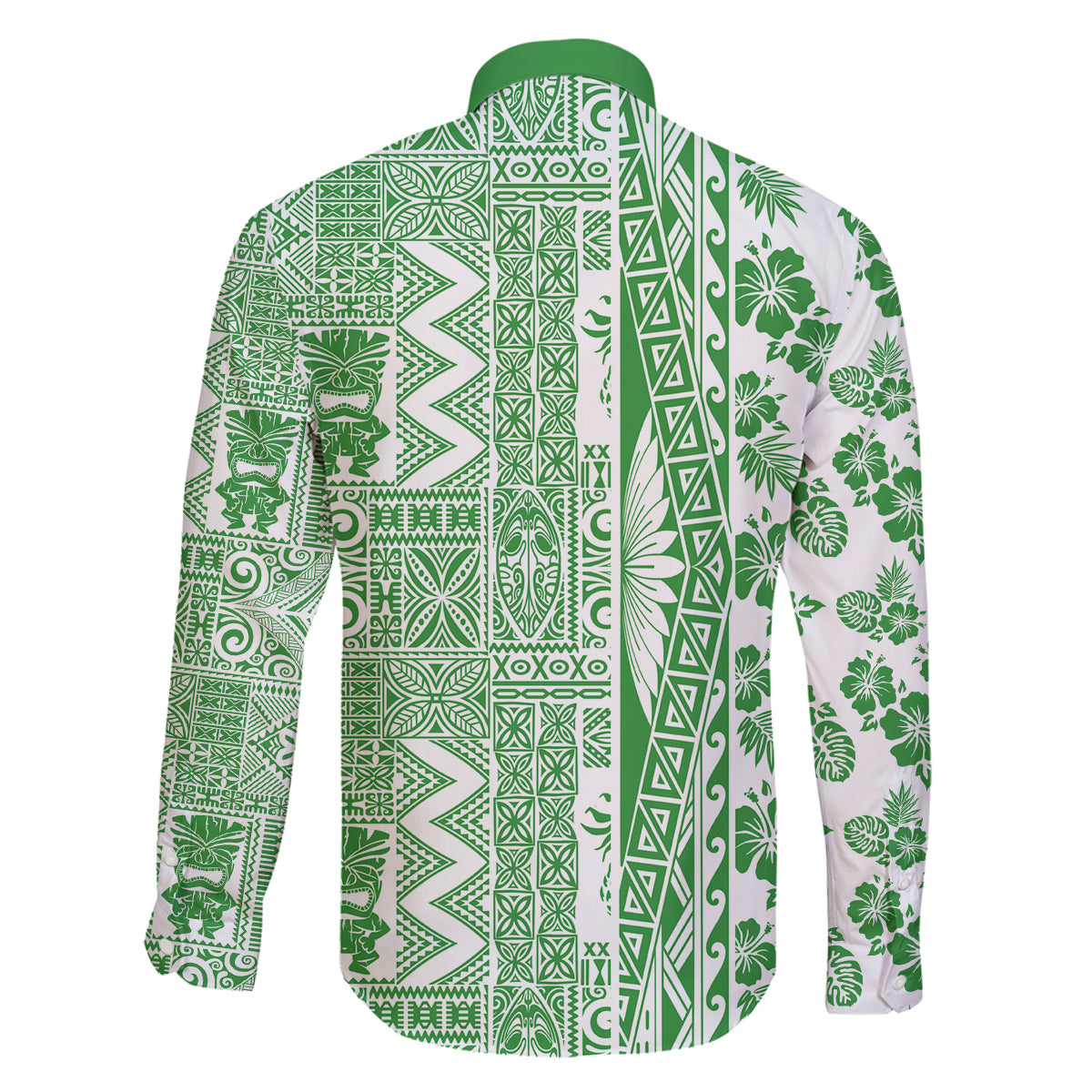 Hawaii Family Matching Long Sleeve Bodycon Dress and Hawaiian Shirt Aloha Tropical Plants Tribal Pattern Green Version LT03 - Polynesian Pride