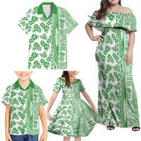 Hawaii Family Matching Off Shoulder Maxi Dress and Hawaiian Shirt Aloha Tropical Plants Tribal Pattern Green Version LT03 - Polynesian Pride