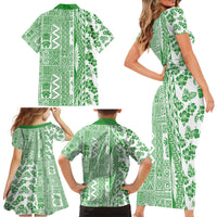 Hawaii Family Matching Short Sleeve Bodycon Dress and Hawaiian Shirt Aloha Tropical Plants Tribal Pattern Green Version LT03 - Polynesian Pride