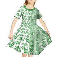 Hawaii Kid Short Sleeve Dress Aloha Tropical Plants Tribal Pattern Green Version LT03 - Polynesian Pride