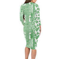 Hawaii Long Sleeve Bodycon Dress Aloha Tropical Plants Tribal Pattern Green Version LT03 - Polynesian Pride