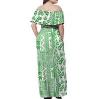 Hawaii Off Shoulder Maxi Dress Aloha Tropical Plants Tribal Pattern Green Version LT03 - Polynesian Pride