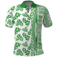 Hawaii Polo Shirt Aloha Tropical Plants Tribal Pattern Green Version LT03 Green - Polynesian Pride