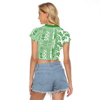 Hawaii Raglan Cropped T Shirt Aloha Tropical Plants Tribal Pattern Green Version LT03 - Polynesian Pride