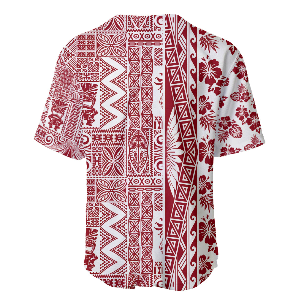 Hawaii Baseball Jersey Aloha Tropical Plants Tribal Pattern Red Version LT03 - Polynesian Pride
