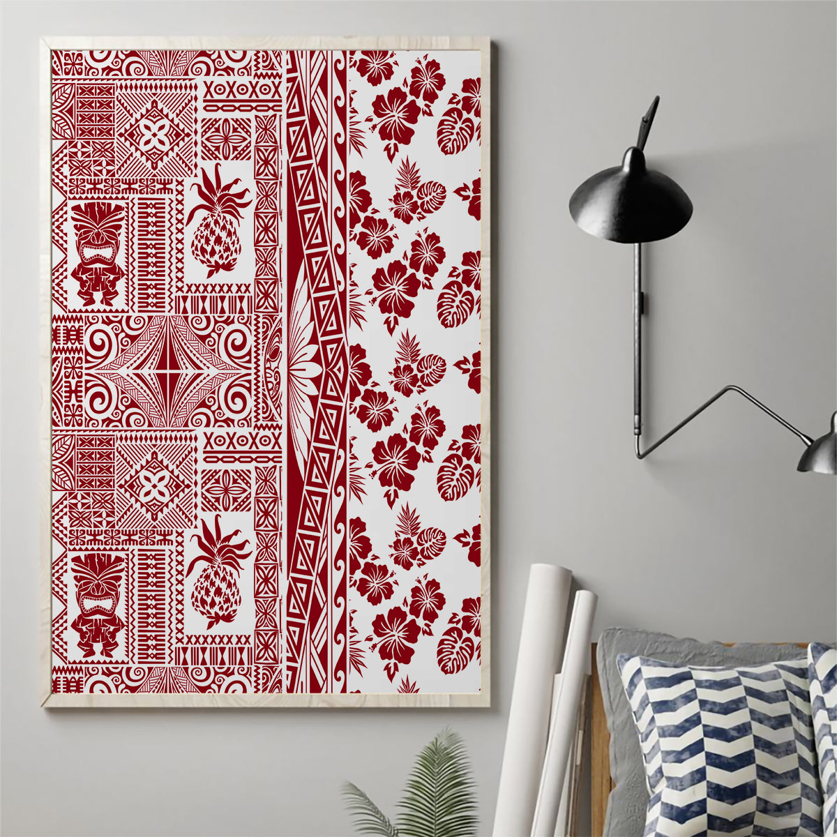 Hawaii Canvas Wall Art Aloha Tropical Plants Tribal Pattern Red Version LT03 - Polynesian Pride