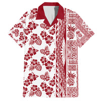 Hawaii Family Matching Off Shoulder Maxi Dress and Hawaiian Shirt Aloha Tropical Plants Tribal Pattern Red Version LT03 Dad's Shirt - Short Sleeve Red - Polynesian Pride