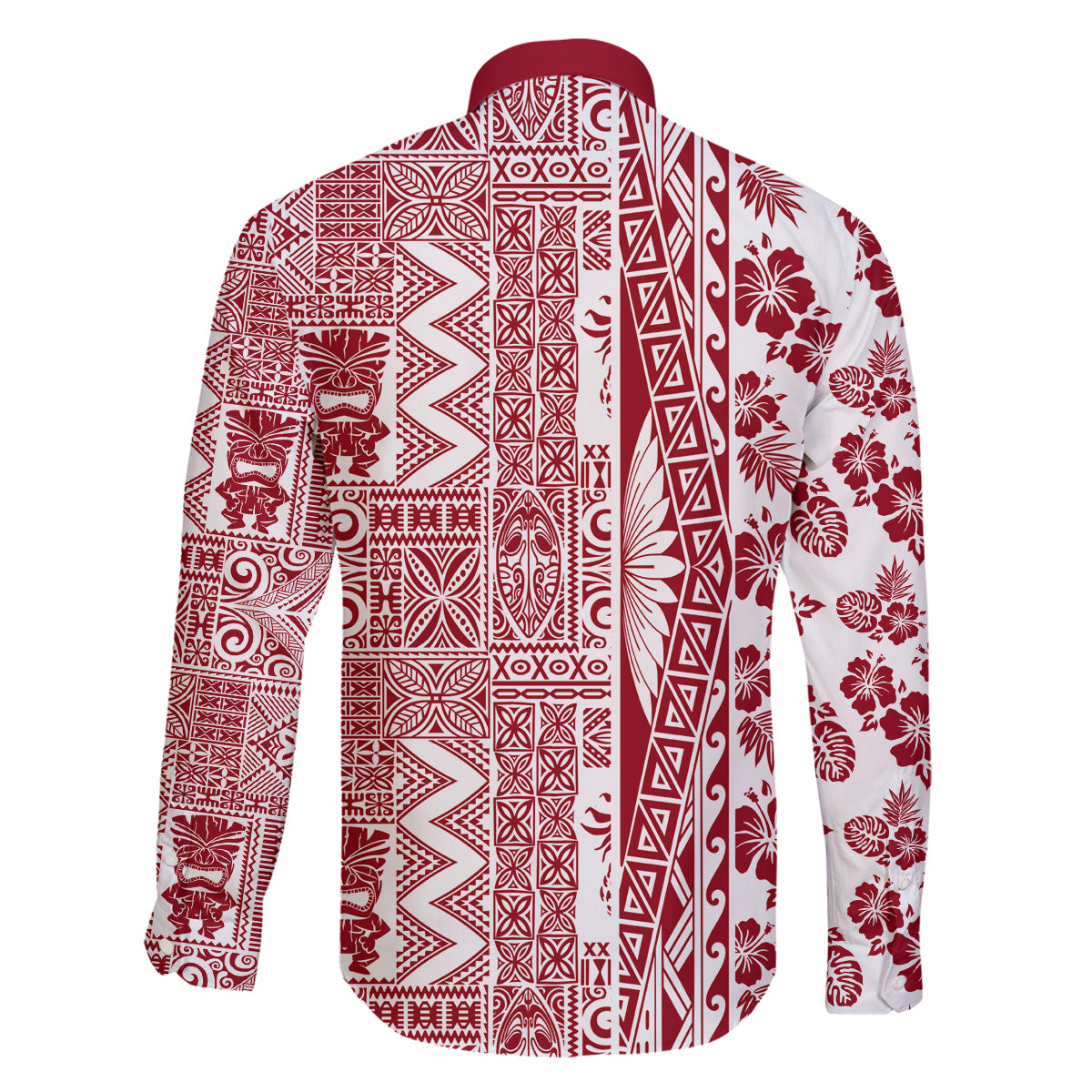 Hawaii Family Matching Puletasi Dress and Hawaiian Shirt Aloha Tropical Plants Tribal Pattern Red Version LT03 - Polynesian Pride