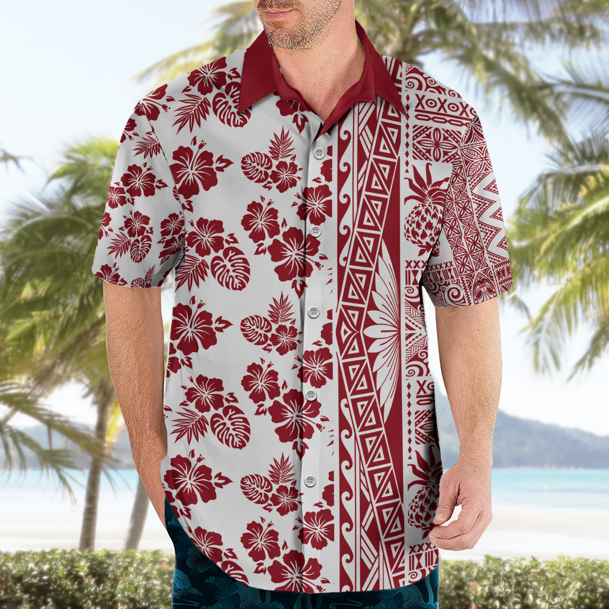 Hawaii Hawaiian Shirt Aloha Tropical Plants Tribal Pattern Red Version LT03 - Polynesian Pride