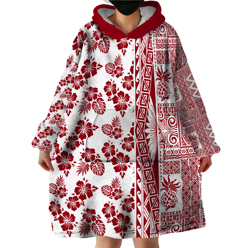 Hawaii Wearable Blanket Hoodie Aloha Tropical Plants Tribal Pattern Red Version LT03 - Polynesian Pride