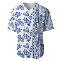 Hawaii Baseball Jersey Aloha Tropical Plants Tribal Pattern Blue Version LT03 Blue - Polynesian Pride