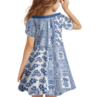 Hawaii Family Matching Long Sleeve Bodycon Dress and Hawaiian Shirt Aloha Tropical Plants Tribal Pattern Blue Version LT03 - Polynesian Pride