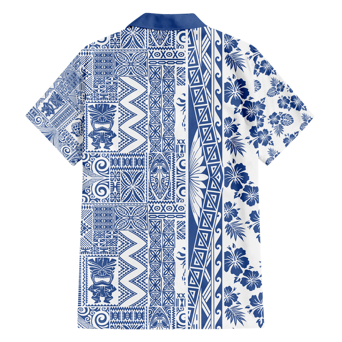 Hawaii Family Matching Off Shoulder Maxi Dress and Hawaiian Shirt Aloha Tropical Plants Tribal Pattern Blue Version LT03 - Polynesian Pride
