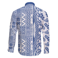 Hawaii Family Matching Puletasi Dress and Hawaiian Shirt Aloha Tropical Plants Tribal Pattern Blue Version LT03 - Polynesian Pride