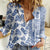 Hawaii Women Casual Shirt Aloha Tropical Plants Tribal Pattern Blue Version LT03 Female Blue - Polynesian Pride