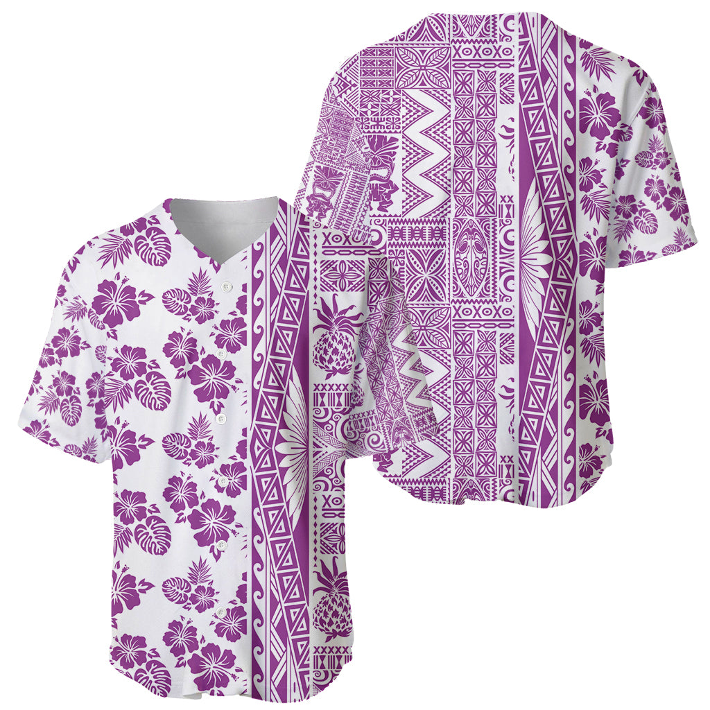 Hawaii Baseball Jersey Aloha Tropical Plants Tribal Pattern Pink Version LT03 - Polynesian Pride