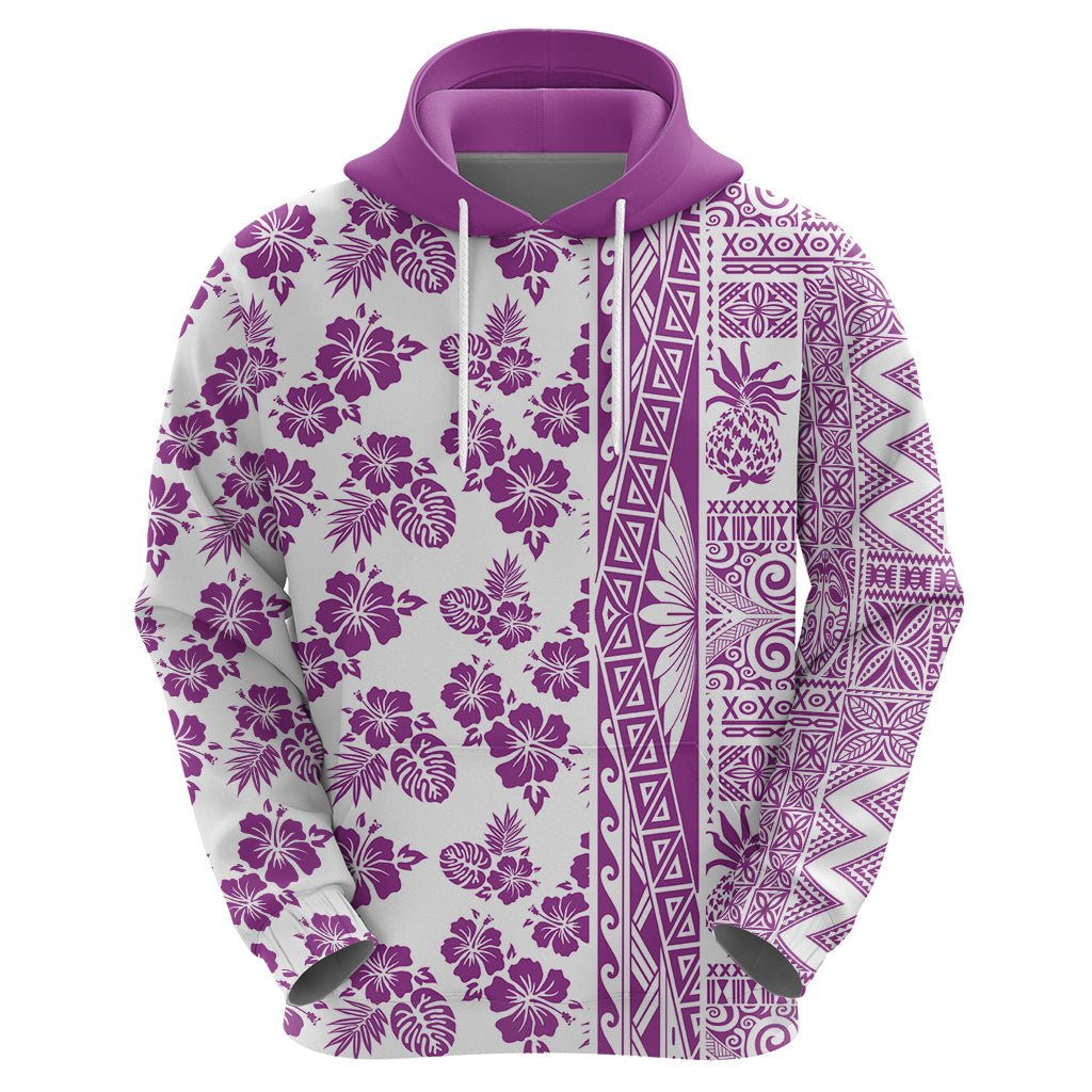 Hawaii Hoodie Aloha Tropical Plants Tribal Pattern Pink Version LT03 - Polynesian Pride