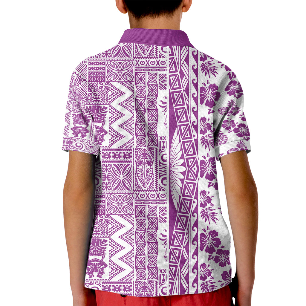 Hawaii Kid Polo Shirt Aloha Tropical Plants Tribal Pattern Pink Version LT03 - Polynesian Pride