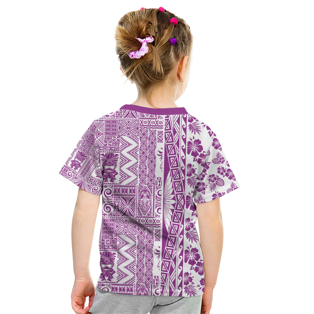 Hawaii Kid T Shirt Aloha Tropical Plants Tribal Pattern Pink Version LT03 - Polynesian Pride