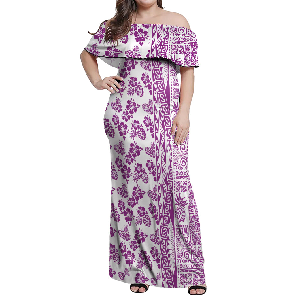 Hawaii Off Shoulder Maxi Dress Aloha Tropical Plants Tribal Pattern Pink Version LT03 Women Pink - Polynesian Pride